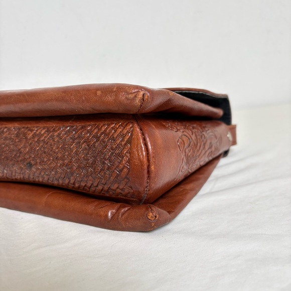 Vintage Handmade Mexico Tooled Leather Floral Boho Bag Purse Butterflies Rose - Picture 8 of 16